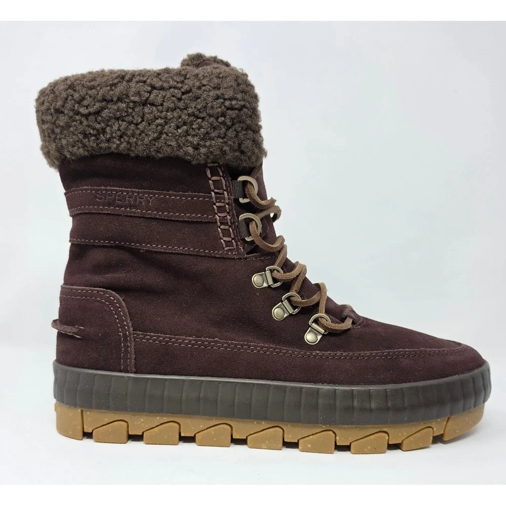 Sperry Torrent Winter Brown Waterproof Boots Faux Fur Memory Foam STS87756 W9